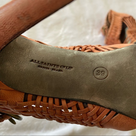 All Saints Tain Platform Weaved Leather Heels - Picture 10 of 11